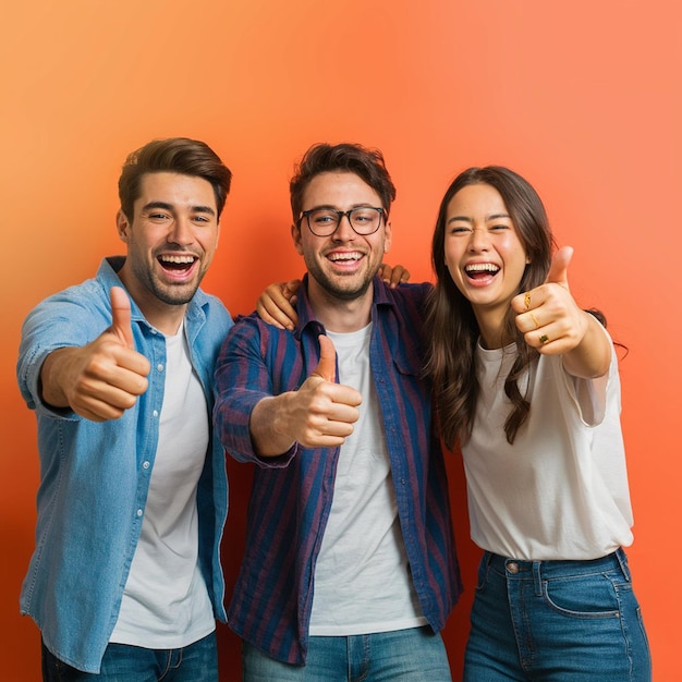 Group of three friends giving a thumbsup and laughing