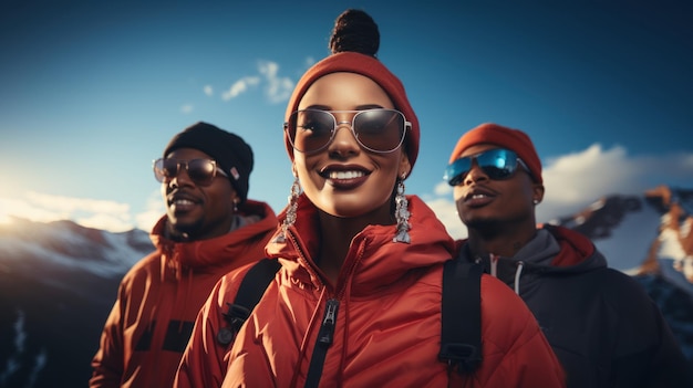 Group of three friends in the mountains African american rap band cover