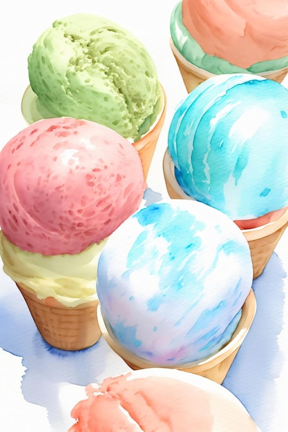 A Group Of Three Ice Cream Cones Sitting Next To Each Other