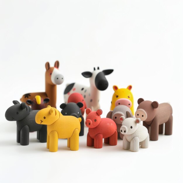 A group of toy animals standing together in a cute and whimsical display