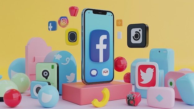 a group of toys including a phone facebook and facebook