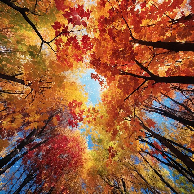 A group of trees with dried autumn leaves