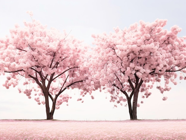 a group of trees with pink flowers