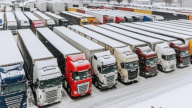 Group of Trucks Parked in Snow