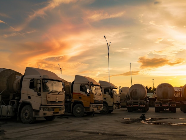 a group of trucks with one that has the number 37 on the front