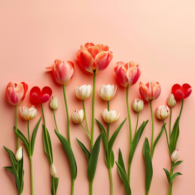 Group of Tulips on Pink Background