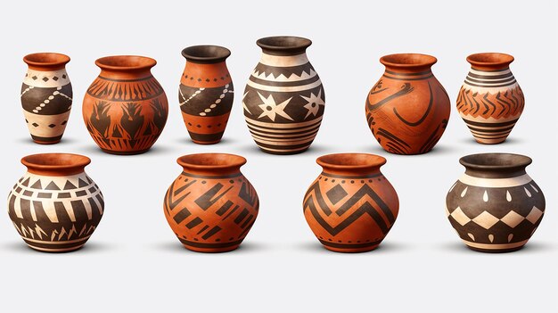 a group of vases with a design on the front