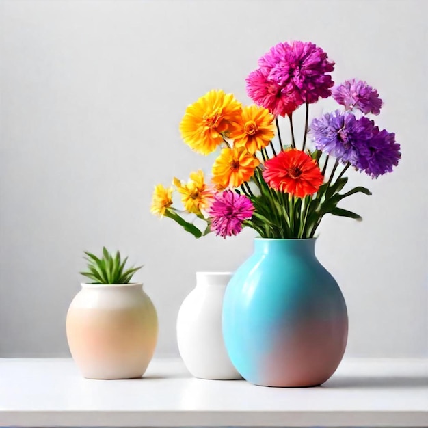 a group of vases with flowers in them on a table