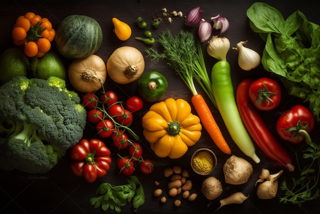 Group of vegetables Top view with aesthetic arrangement generative ai