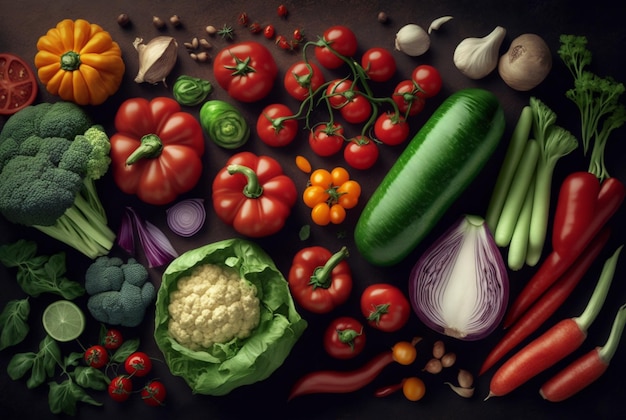 Group of vegetables Top view with aesthetic arrangement generative ai