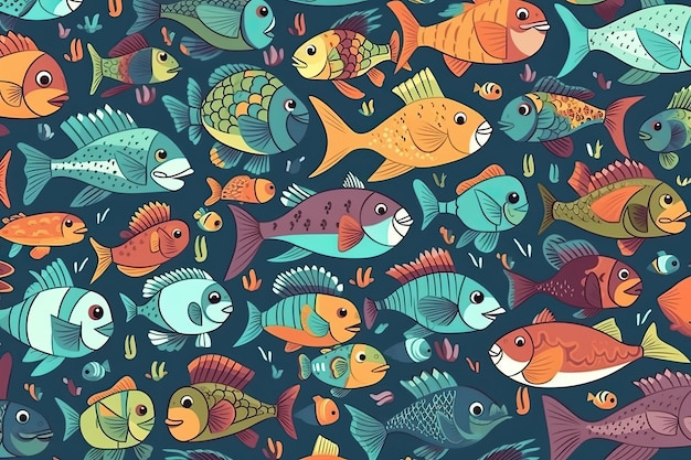 Group of vibrant fish swimming in a bright blue ocean