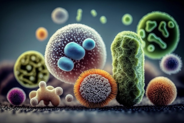 Group of virus cells Bacterial microorganism in a circleBacteria and germs colorful setmicroorganisms diseasecausingbactery cell cancer germbacteriavirusesfungi protozoa probiotic