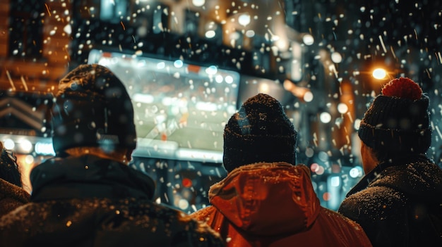 Photo group watching movie in snow