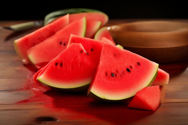 a group of watermelon slices are on a table