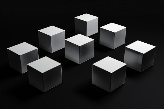 A group of white cubes on a black background