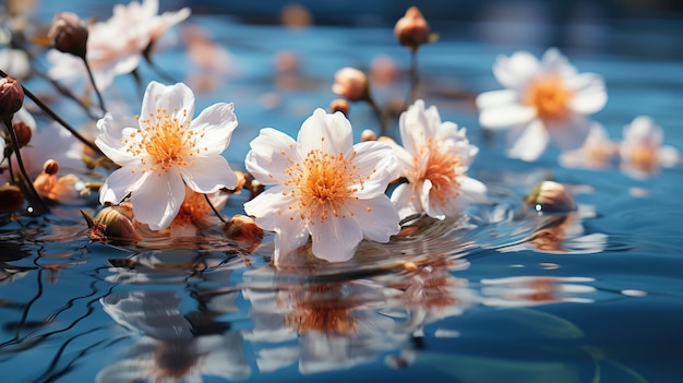 Group of White Flowers Floating on Water