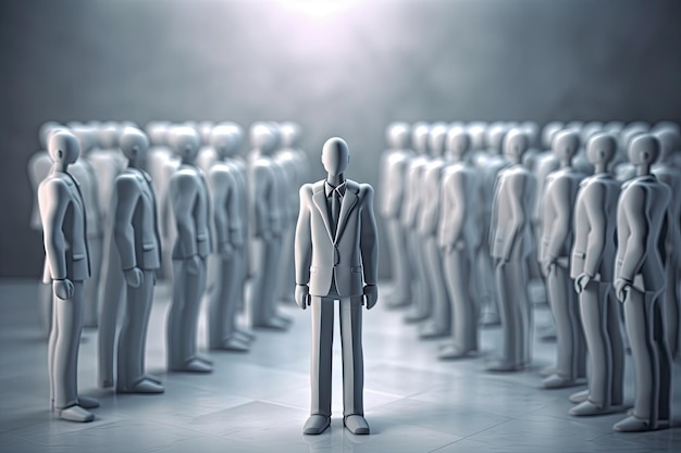 Group of white mannequins standing in a minimalist room Generative AI