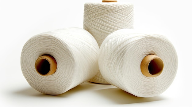 a group of white thread spools