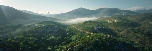 Group of wind turbines in motion