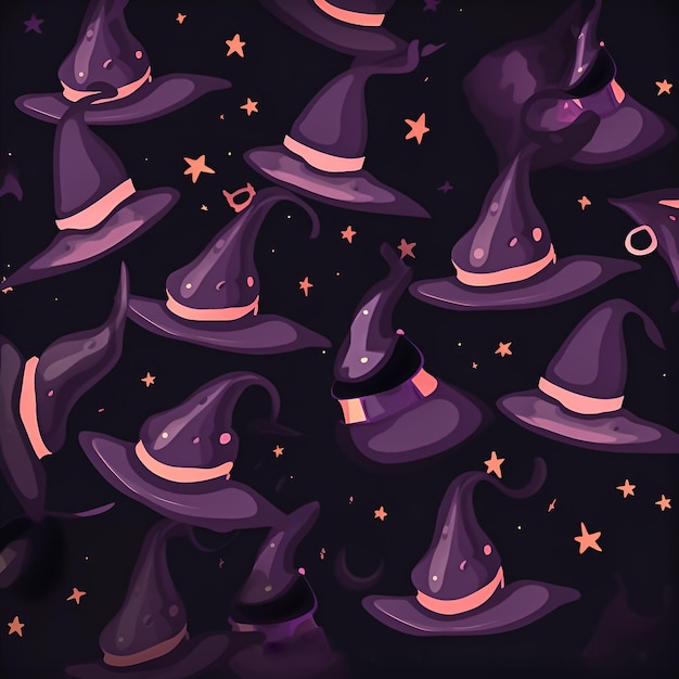 Photo a group of witches hats are on a dark background.