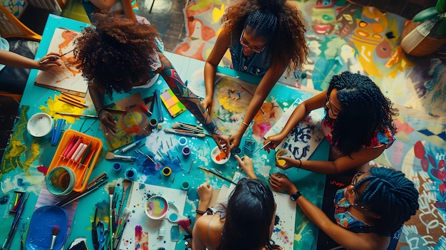 a group of women are gathered around a table with a sign that sayss on it