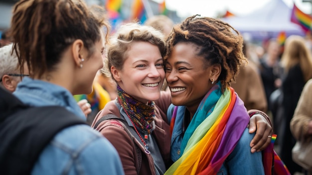 Photo a group of women are smiling and one has a rainbow scarf around her neck