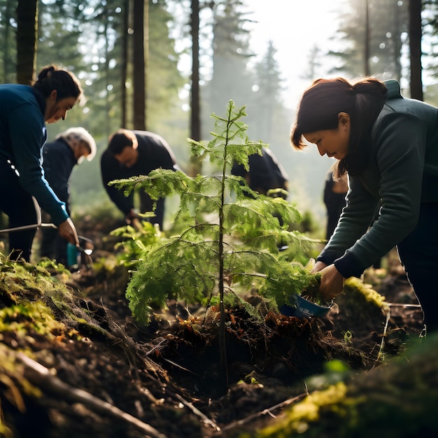 Photo a group of women are working in the forest with plants