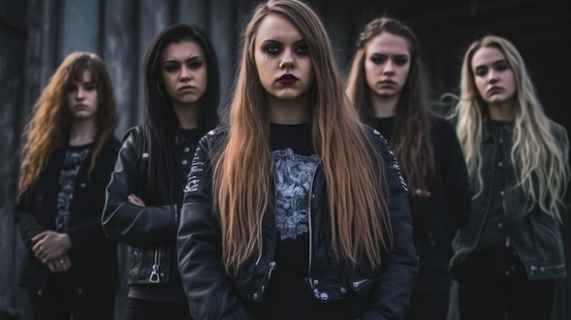 a group of women in black leather jackets