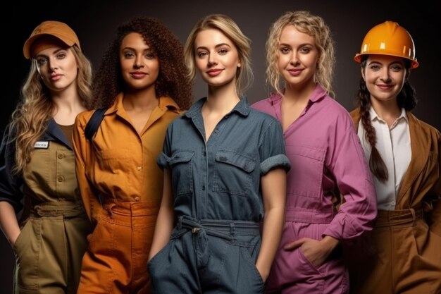 Group of women of different professions in working uniform women's day