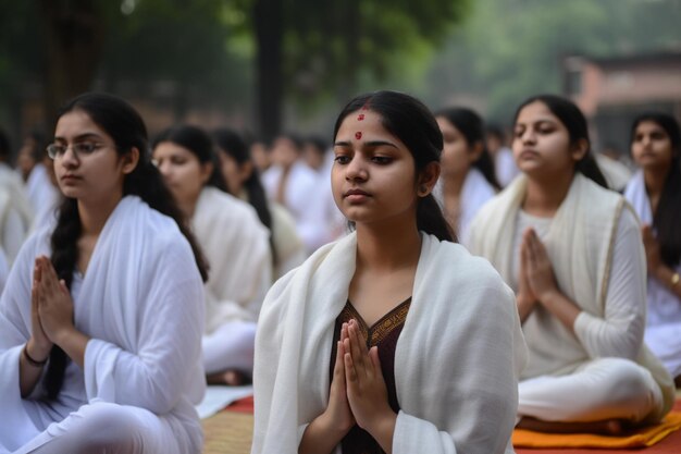 A group of women doing yoga in new delhi International Day of Yoga