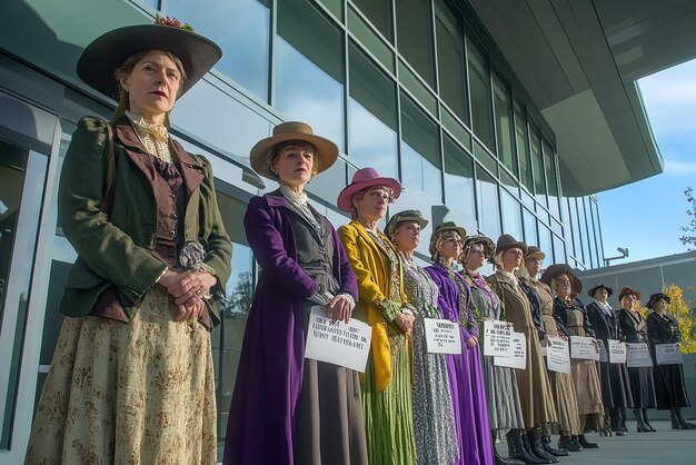 Photo group of women dressed in authentic 1920s suffragette attire