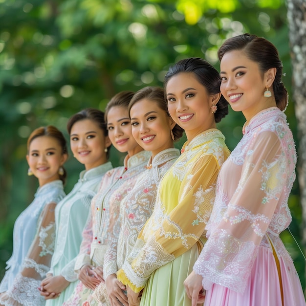 Photo a group of women in dresses with the word quot v quot on the bottom