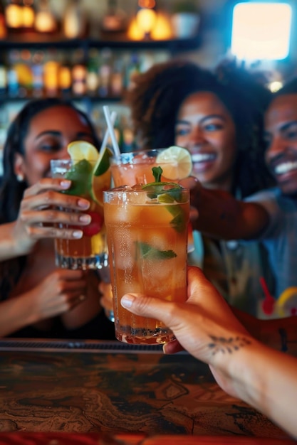 Group of women enjoying drinks and socializing at a bar