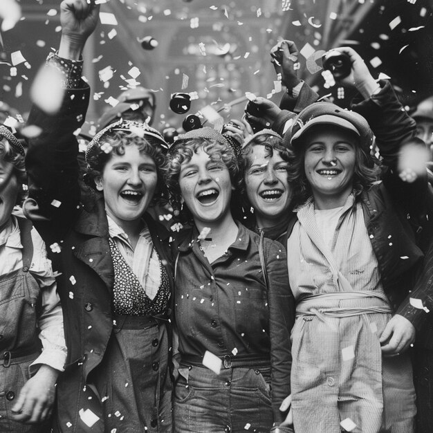 Photo a group of women factory workers celebrating labour day in the early 20th century