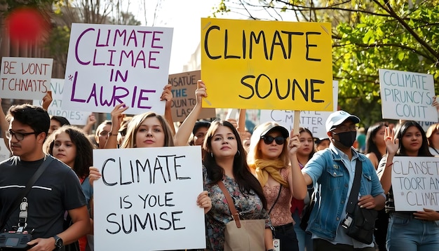 Photo a group of women holding signs that say climate change