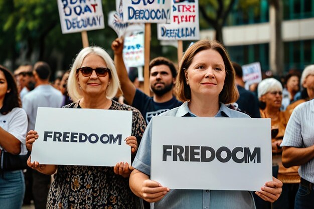 Photo a group of women holding signs that say freedom