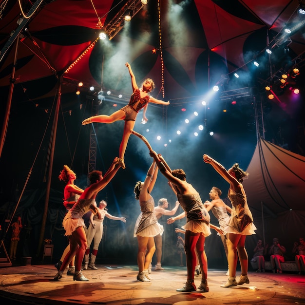 Photo a group of women performing a circus act