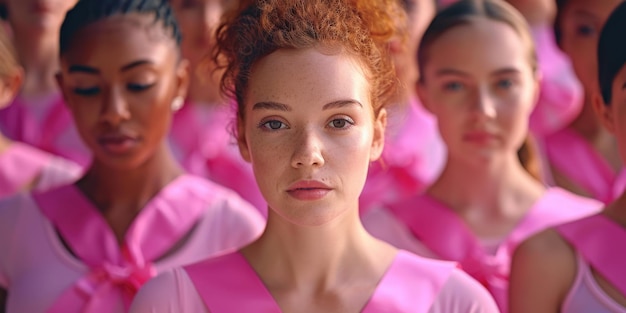 Group of women in pink dresses