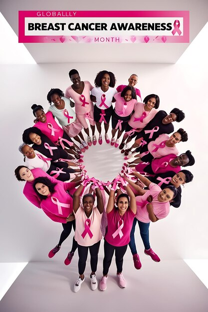 Photo a group of women in pink and pink posing for a photo with a pink circle around them