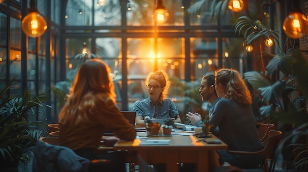 a group of women sit at a table in a restaurant and talk about their friends