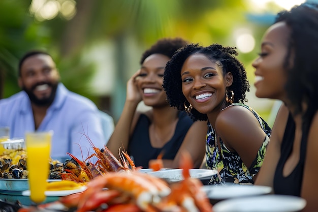 Photo a group of women sit at a table with food and drinks