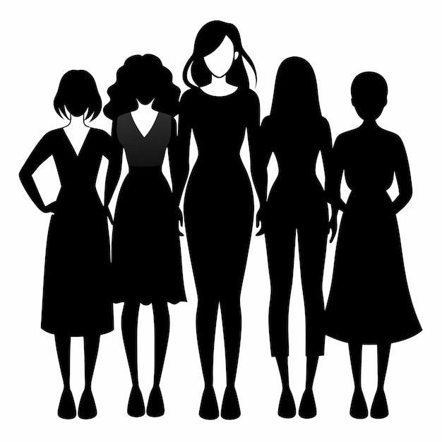 Photo a group of women standing in a line with one wearing a dress