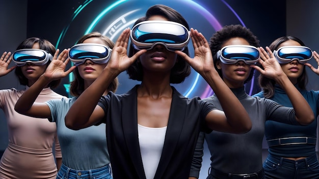 a group of women wearing virtual reality glasses