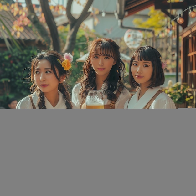 Photo a group of women in white shirts