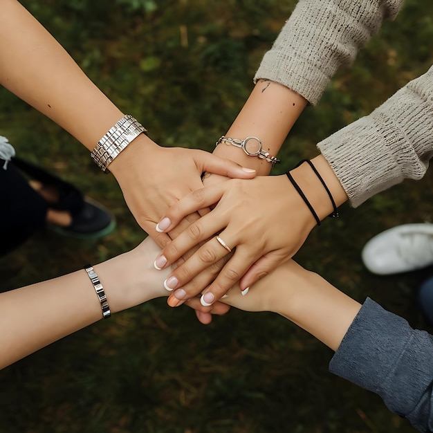 Photo a group of women with silver bracelets that says on them happy friendship day