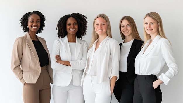 a group of women with white shirts and black pants are posing for a photo