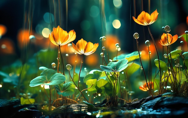 A group of wood covered in plants in a rain cloud