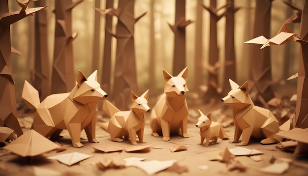 Photo a group of wooden animals that are made out of paper