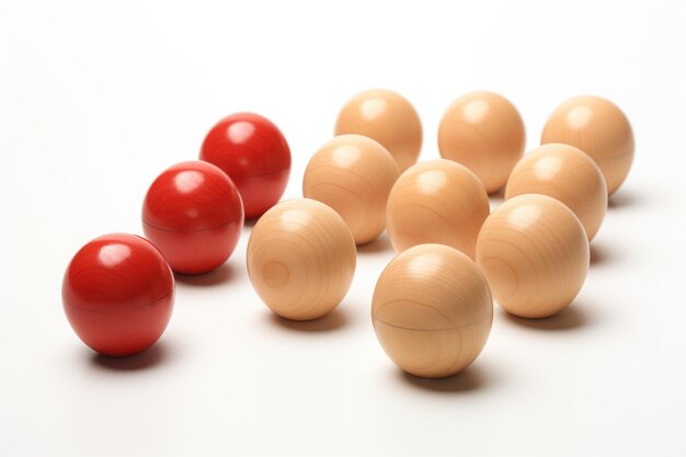 a group of wooden balls with a red one that saysthe number 1on the bottom