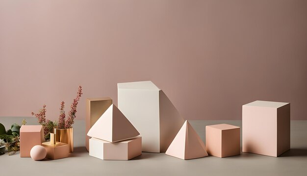 a group of wooden cubes with a plant in the middle